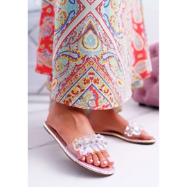 Chinelos femininos com zircônia cúbica Lu Boo Petrol rosa mediana 1