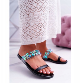 Chinelos femininos Lu Boo elegantes com zircônia cúbica elementar preta preto 1