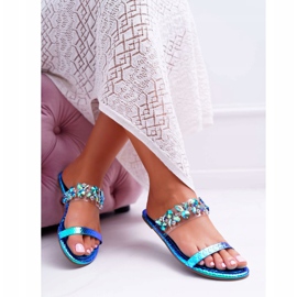 Chinelos femininos Lu Boo elegantes com zircônia cúbica azul elementar 1