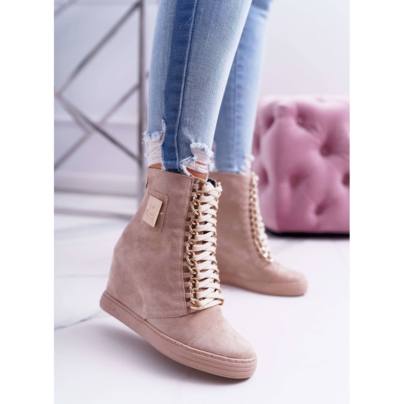 Tênis feminino Lu Boo Ouro Corrente Camurça Bege Monica 1