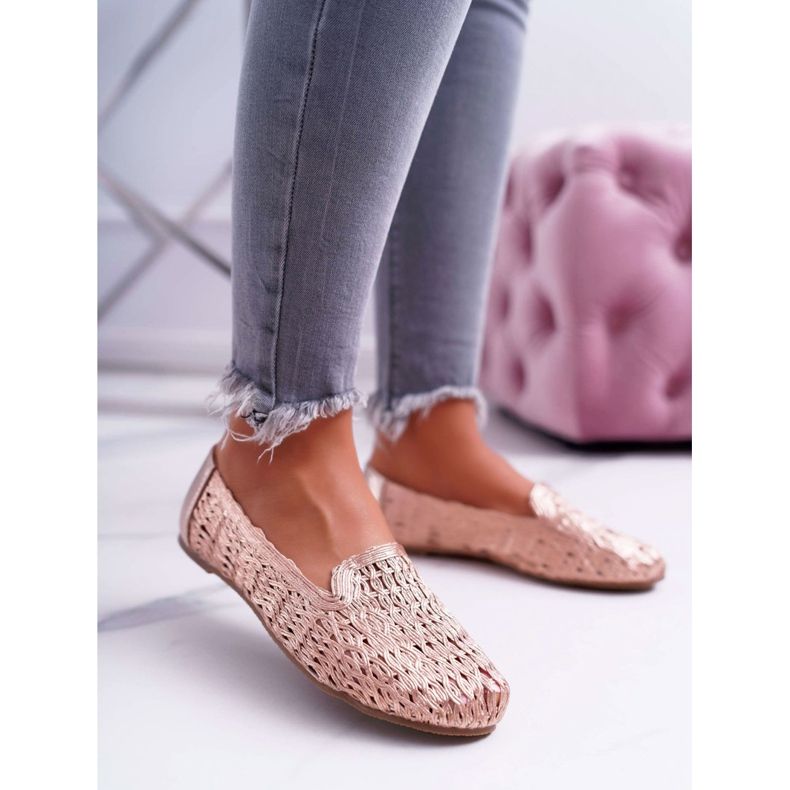 Bailarinas Lu Boo feminino trançado ouro rosa 4Ever 1