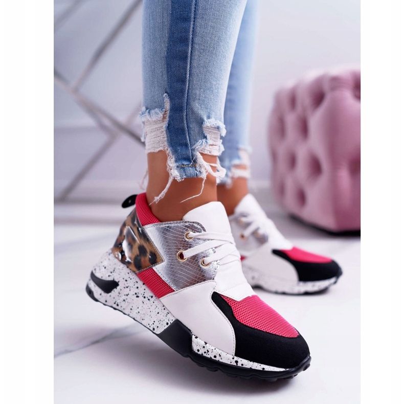 Sapatos esportivos femininos Lu Boo com padrão leopardo branco Malibu multicolorido 1