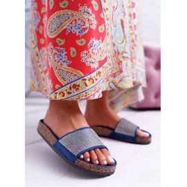 PS1 Chinelos femininos em cortiça com cristais azul marinho azul-marinho 1