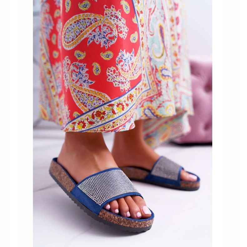 PS1 Chinelos femininos em cortiça com cristais azul marinho azul-marinho 1