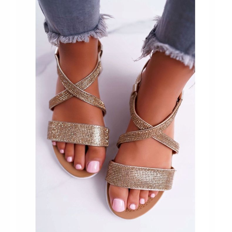 Sandálias Lu Boo Femininas Com Zircônia Cúbica 406-5 Gold Stella dourado 1