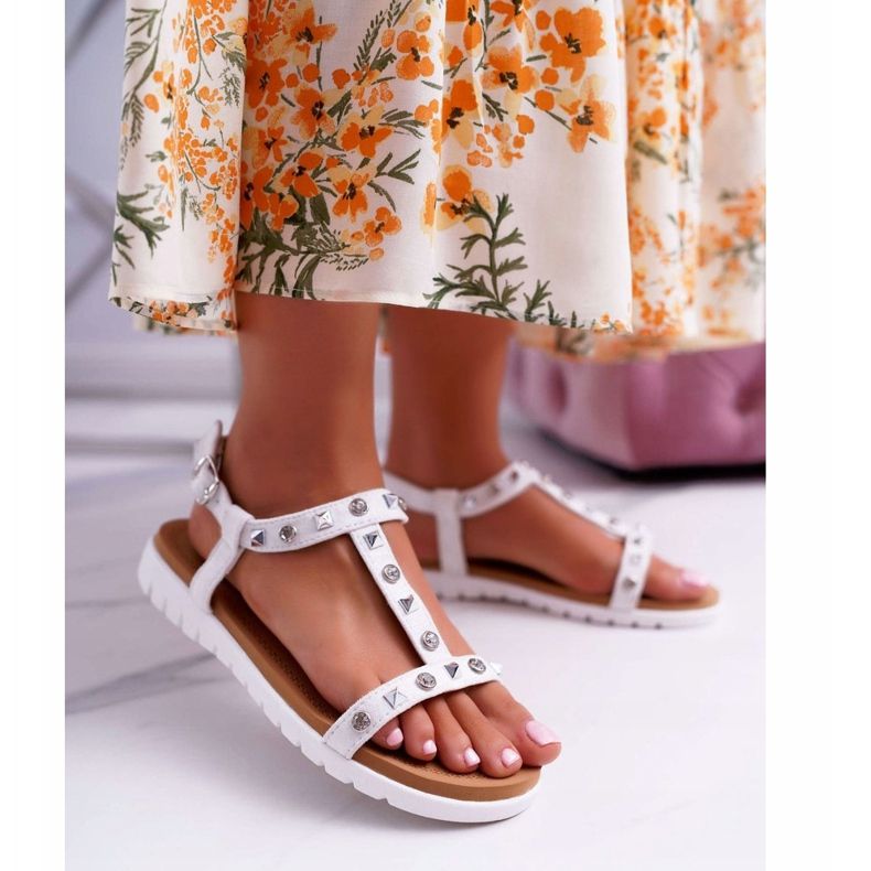 Sandálias Lu Boo Femininas Branco com Pregos Mariachi 1