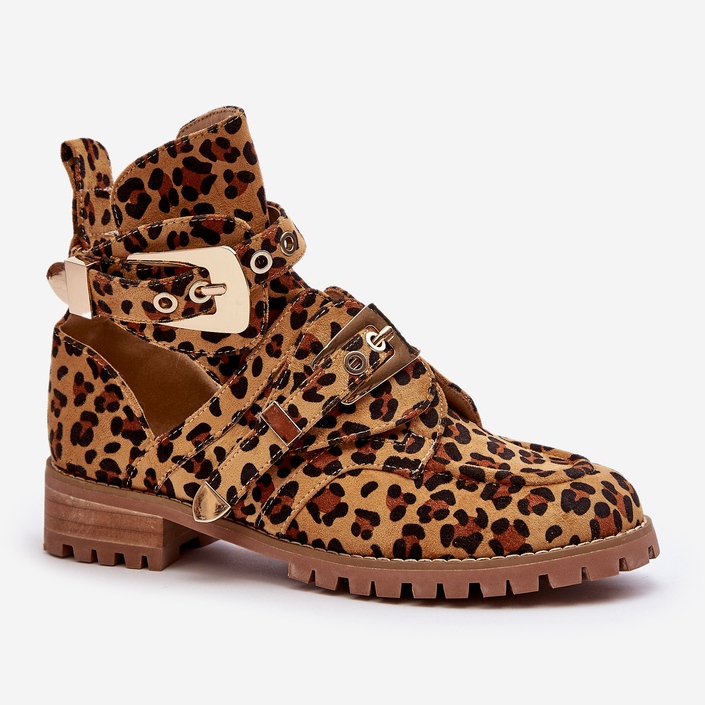 Botas Lu Boo Camurça Com Recortes Leopard Rock Girl marrom 1
