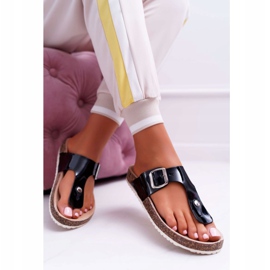 SEA Chinelos femininos chinelos na paleta preta lacada preta preto 1