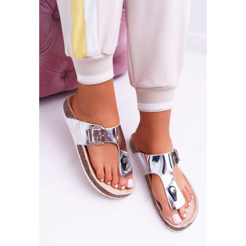SEA Chinelos femininos flip-flops em rolhas, paleta de prata lacada cinza 1