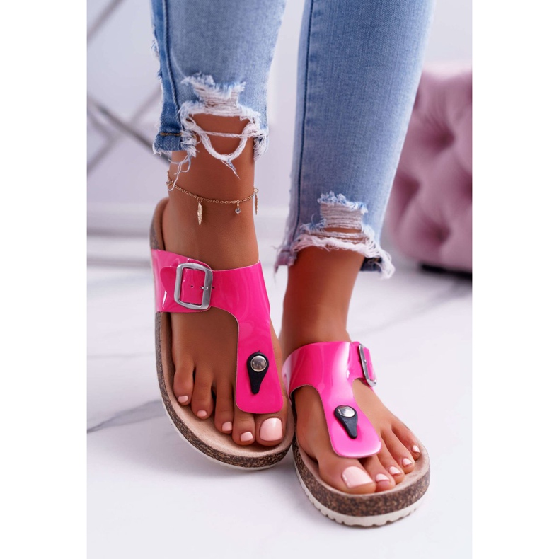 SEA Chinelos femininos flip-flops em rolhas lacado fúcsia paleta rosa 1