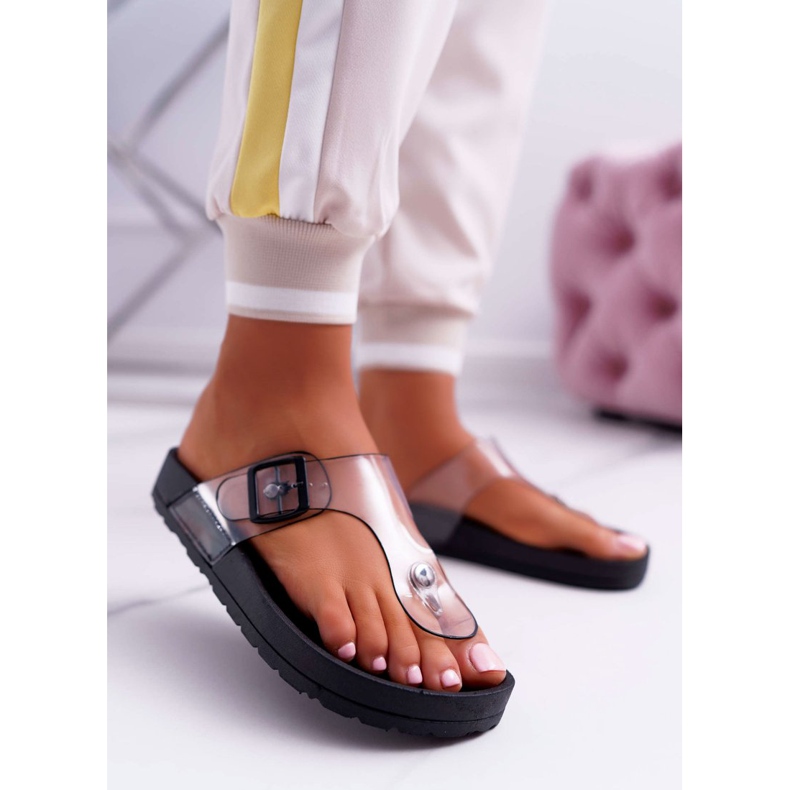 SEA Chinelos femininos flip-flops transparente listra preta Framona incolor preto 1
