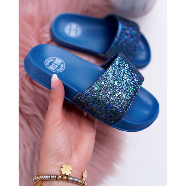 Chinelos Big Star infantis e juvenis de brocado azul marinho AA374089 1