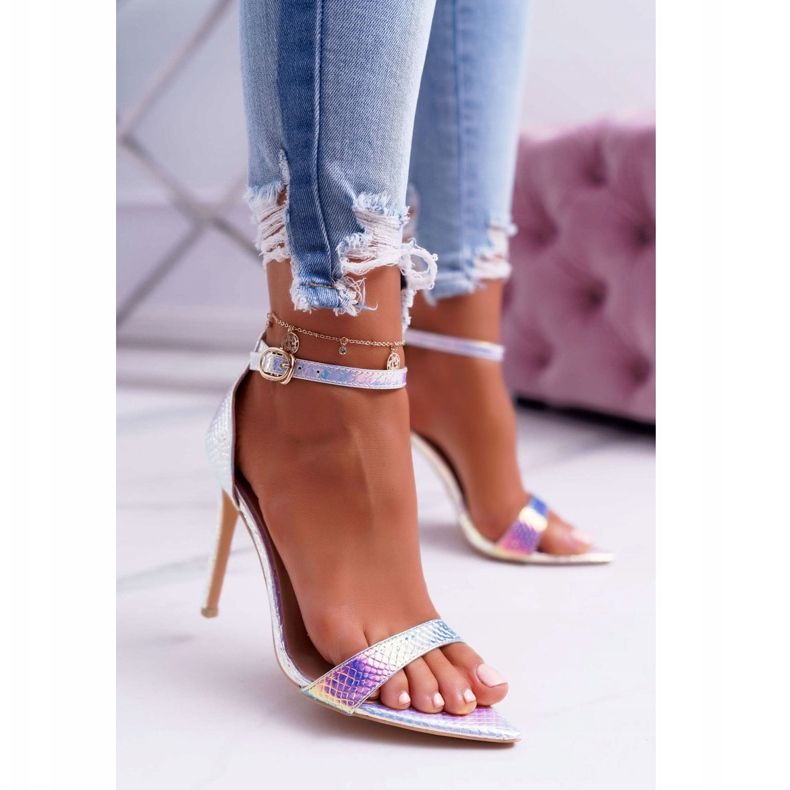 Sandálias femininas de salto alto Lu Boo Opalescente Gasolina Debbi multicolorido rosa 1