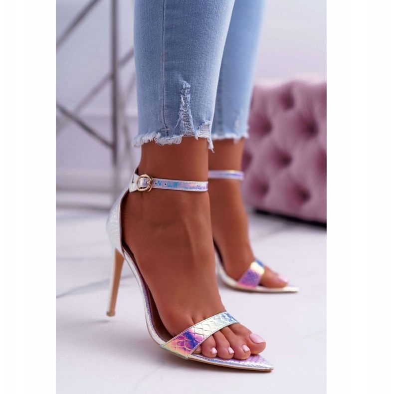 Sandálias femininas de salto alto Lu Boo Opalescente Petrol Violet Debbi tolet multicolorido 1