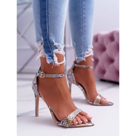 Sandálias femininas de salto alto Lu Boo Snake Beige Ramann bege multicolorido 1