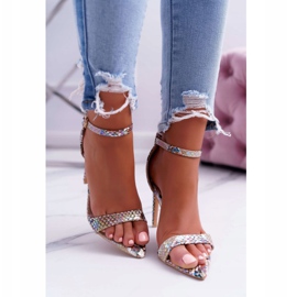 Sandálias femininas de salto alto Lu Boo Snake Beige Ramann bege multicolorido 2