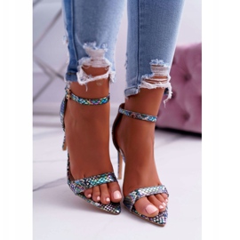 Sandálias femininas de salto alto Lu Boo Snake Green Ramann multicolorido verde 2