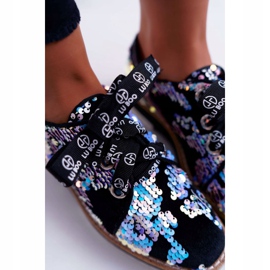 Brogues femininos Lu Boo Silver Lantejoulas Luar preto multicolorido 1