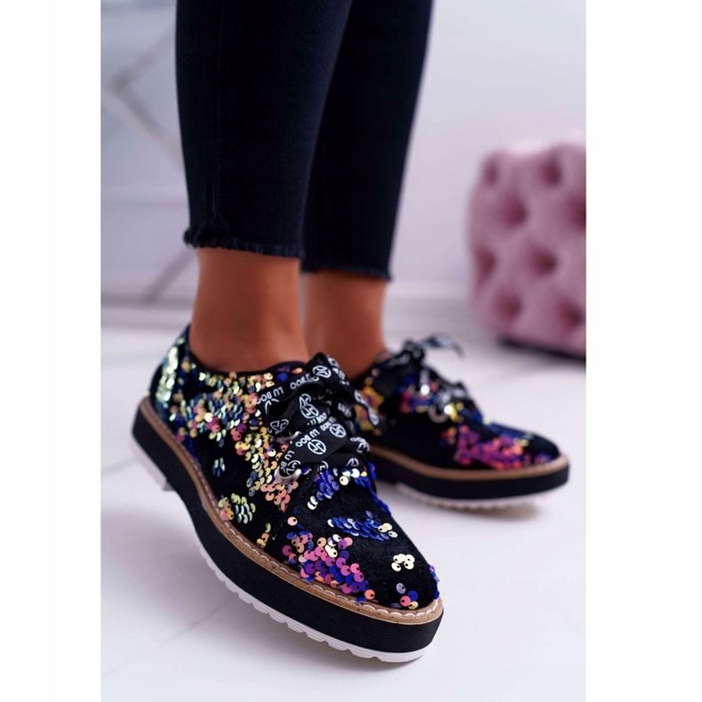 Brogues femininos Lu Boo Violet Lantejoulas Luar preto roxo multicolorido 1