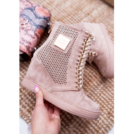 Tênis feminino Lu Boo Openwork Suede Beige Clamma bege 1