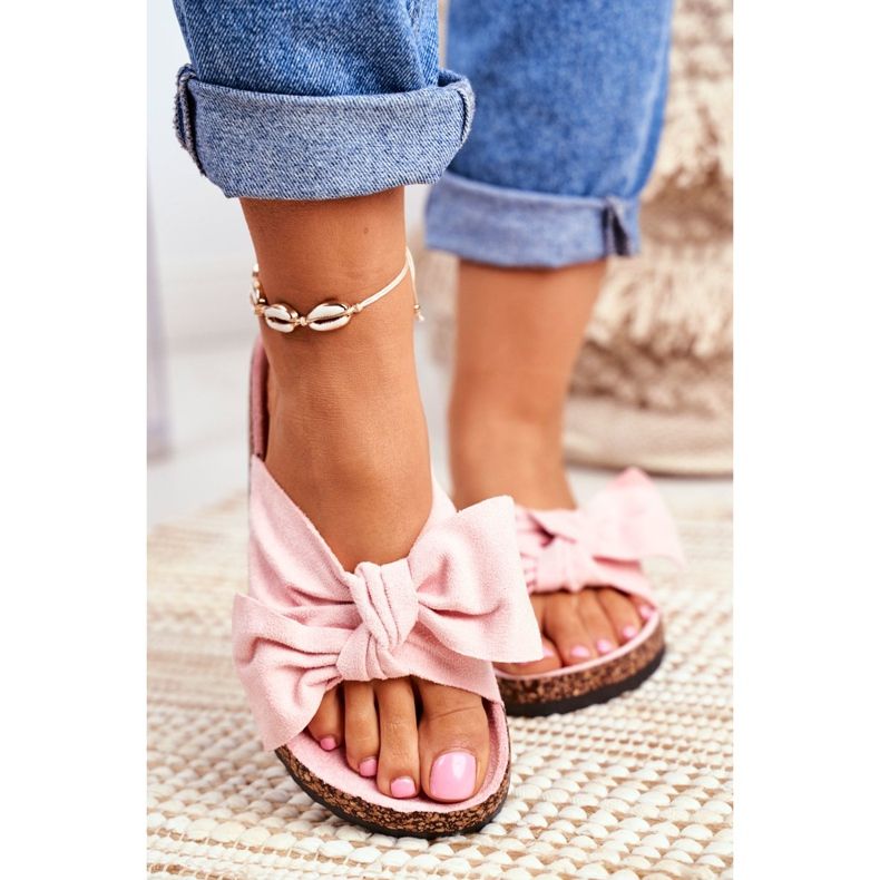 BUGO Chinelos femininos com laço de cortiça rosa em pó Wendy 2