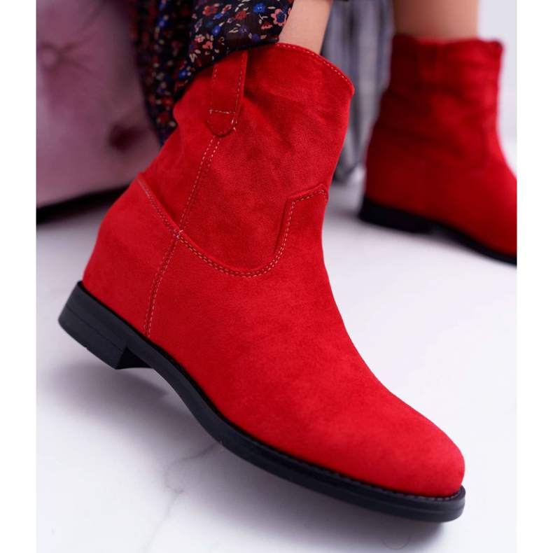 SEA Botas femininas em cunha de salto plano aquecido no tornozelo Red Demini vermelho 2