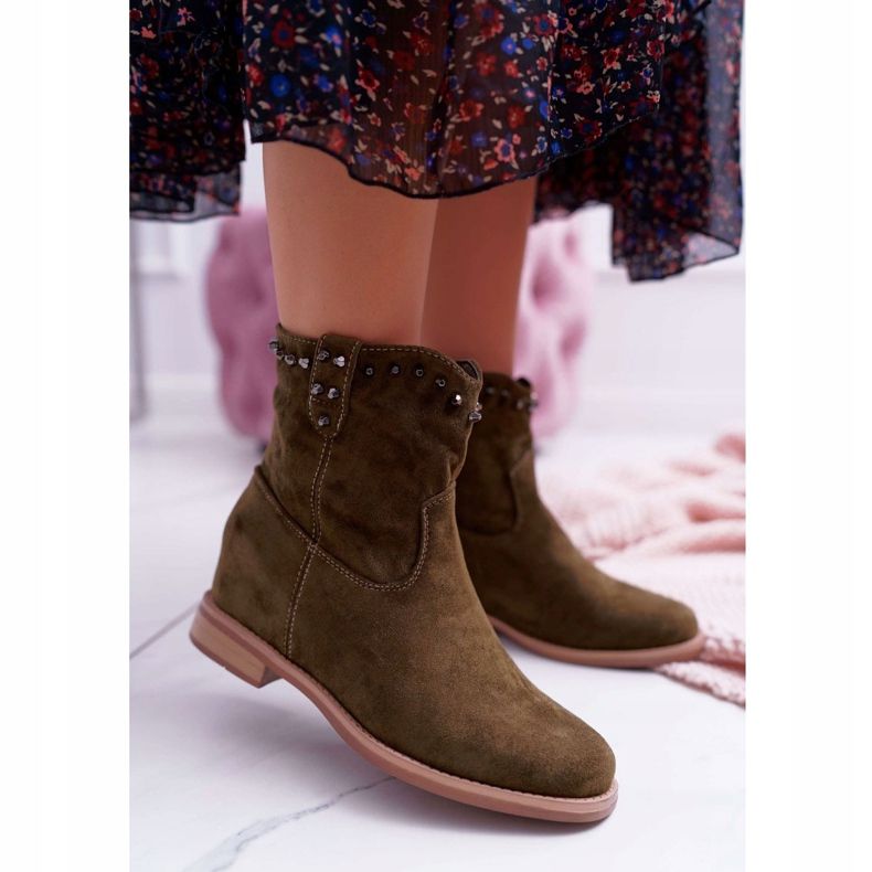 SEA Botas femininas com salto plano aquecido no tornozelo Olive Deminis verde 1