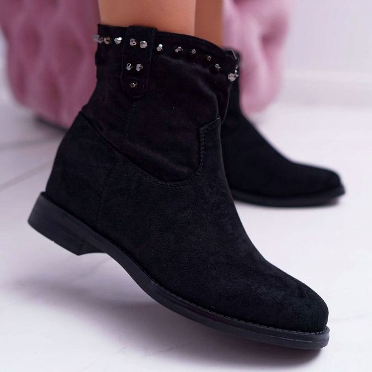 SEA Botas femininas em cunha de salto plano aquecido no tornozelo Black Deminis preto 1