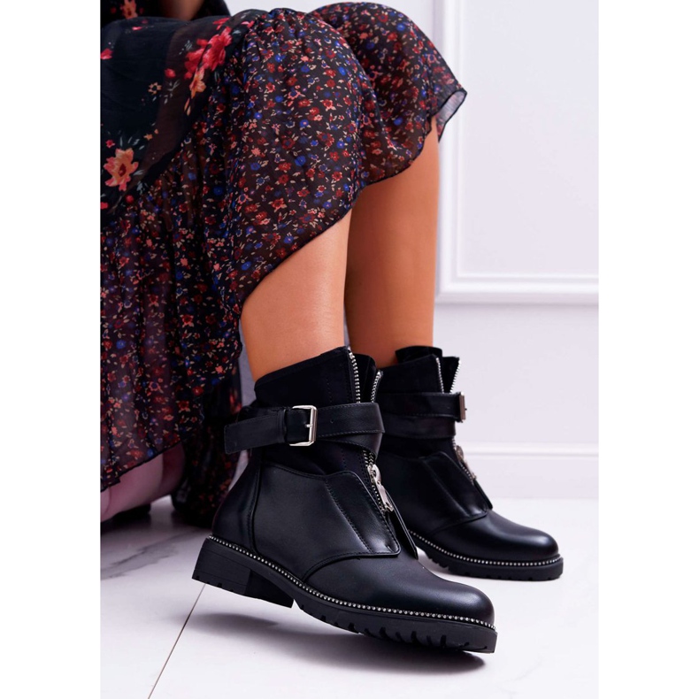 SEA Botas femininas de salto plano militar pretas Travist preto 1