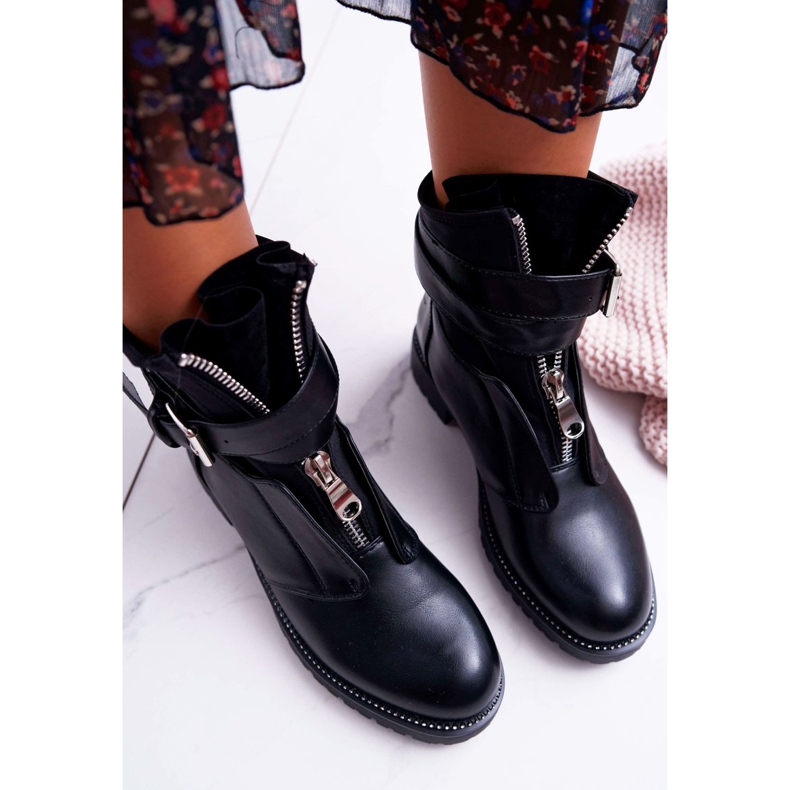 SEA Botas femininas de salto plano militar pretas Travist preto 2