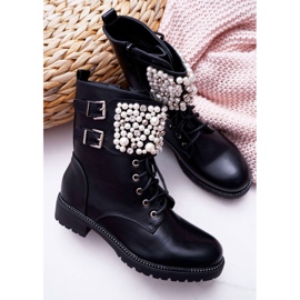 SEA Botas femininas de salto plano militar preto Bemmer 1