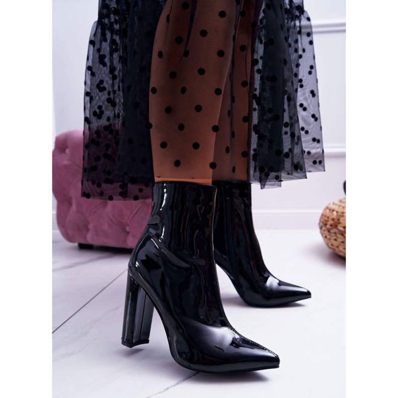 SEA Botas femininas de salto alto laqueada preta preto 1