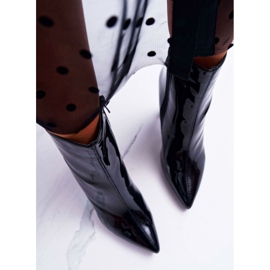 SEA Botas femininas de salto alto laqueada preta preto 2