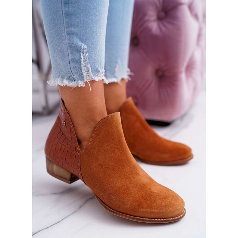 Botas rasteiras femininas Maciejka outono couro vermelho 04091-29 marrom 1