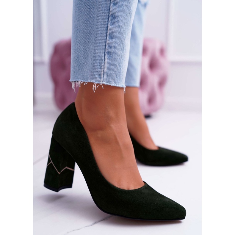 Bombas femininas Laura Messi Suede Olive 2050 Tiffany verde 1