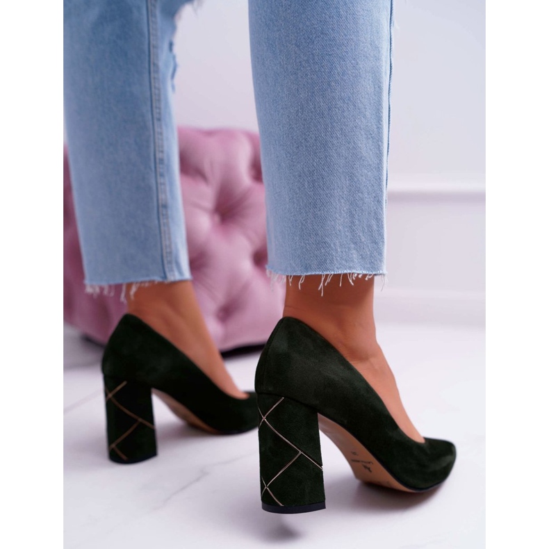 Bombas femininas Laura Messi Suede Olive 2050 Tiffany verde 2