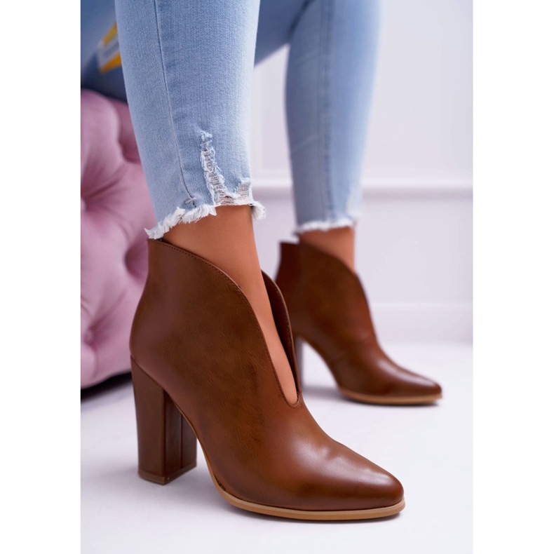 SEA Botas femininas de salto alto em manta marrom 1