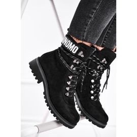 EVE Botas femininas de salto plano com um popi preto com zíper 2