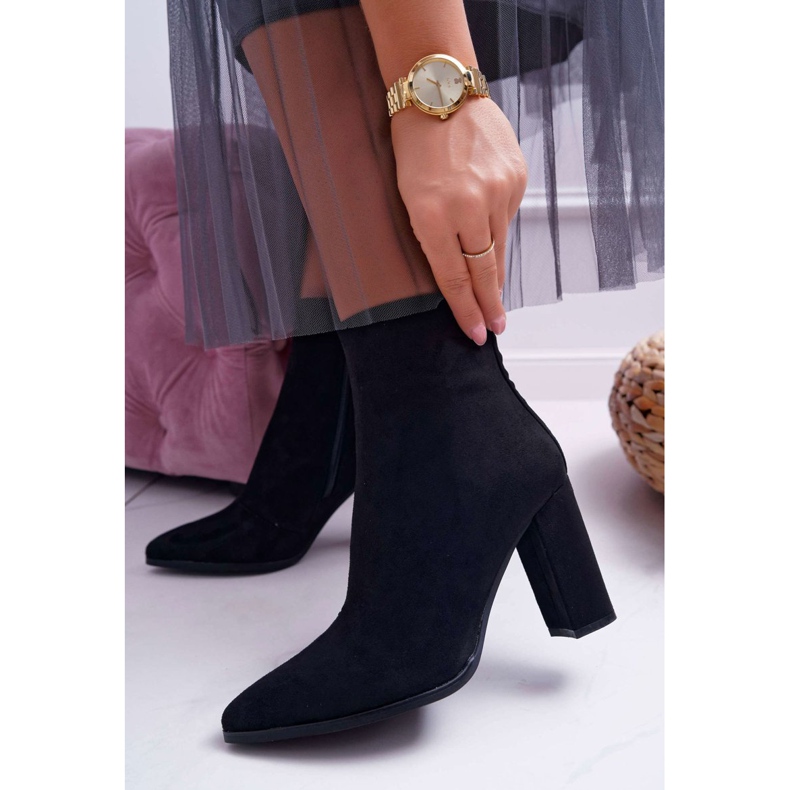 FRID Botas femininas de salto com ponta de zíper camurça preta ferol preto 1
