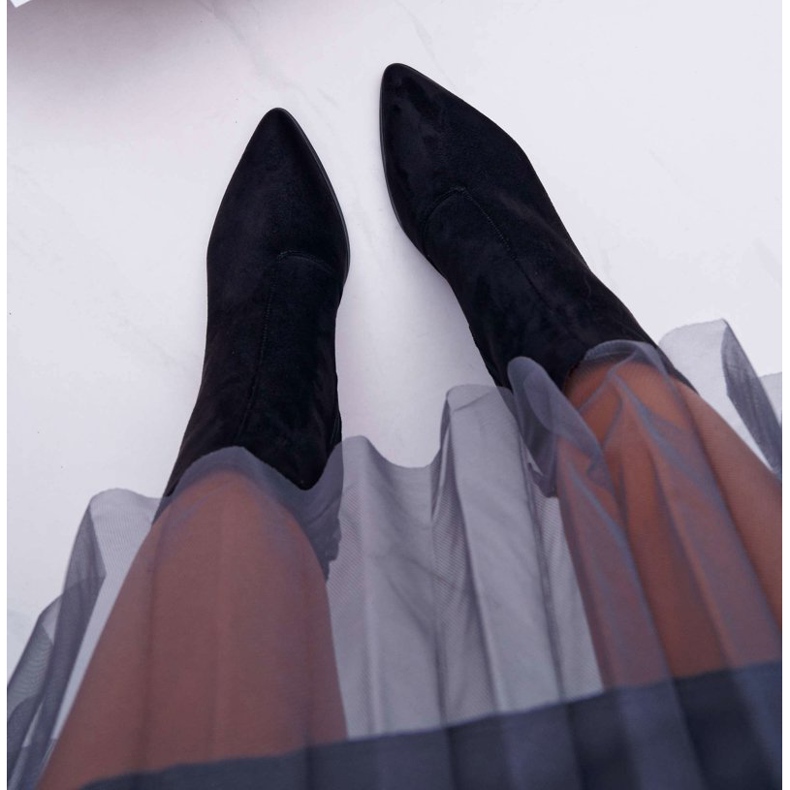 FRID Botas femininas de salto com ponta de zíper camurça preta ferol preto 2