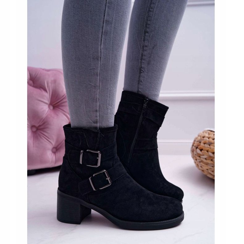 FRID Botas femininas com salto alto camurça preta fagret preto 1