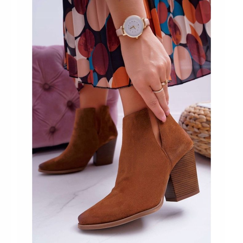 Botas femininas de salto alto couro camurça marrom Nicole 2430 1