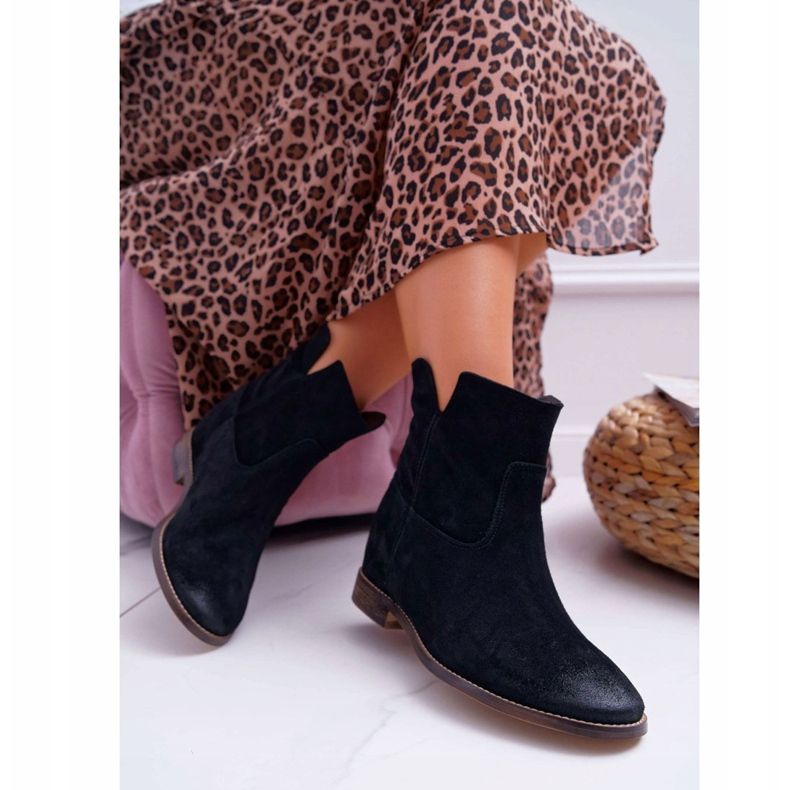 Botas femininas de salto plano oculto em cunha preta Nicole 2419 preto 2