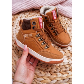 Sapatos infantis para meninos, tênis Big Star, camelo de pele de carneiro EE374085 marrom 1