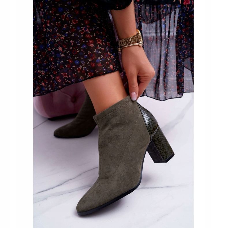 S.Barski Botas femininas de camurça com salto alto Khaki Ferrous cáqui 2 S.Barski Botas femininas de camurça com salto alto Khaki Ferrous cáqui 2