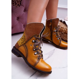 Botas femininas de couro maciejka amarelo 3623A-07 2