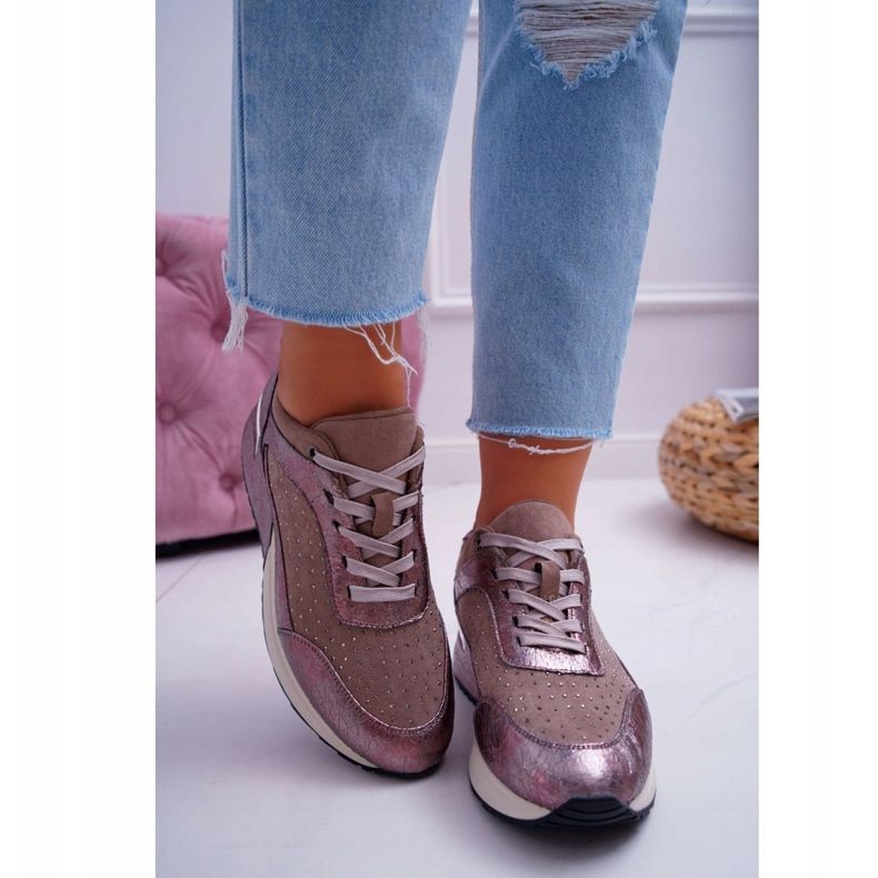 Calçado desportivo feminino Bege Sergio Leone Ondar marrom rosa 2