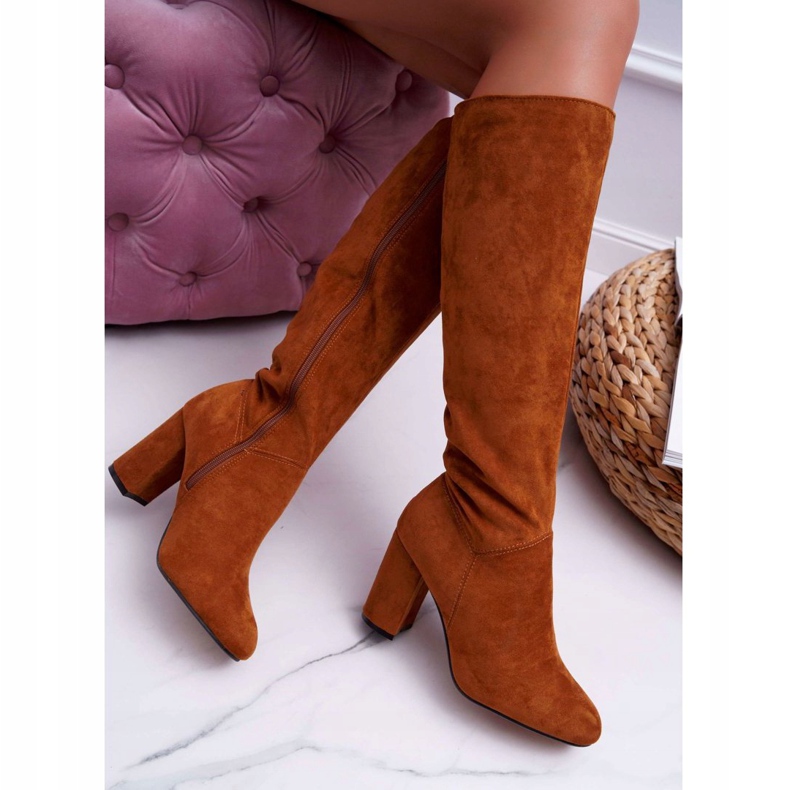 BUGO Botas femininas de salto até o joelho Camel Mercure marrom 2