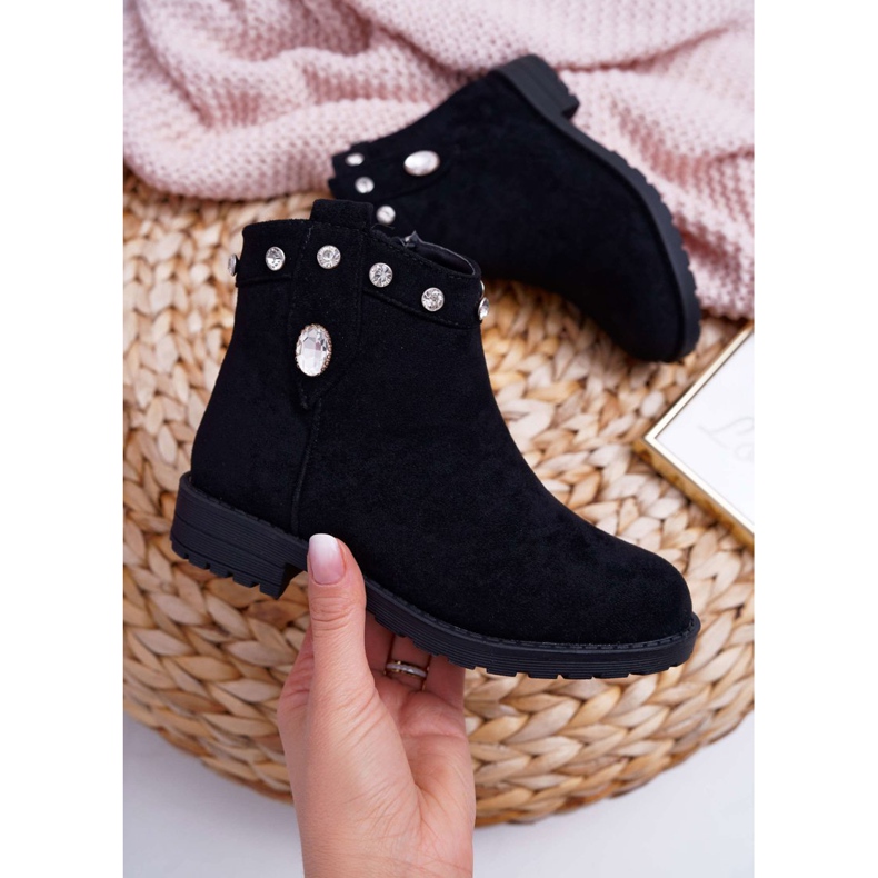 POPA Botas infantis pretas com cristais de salto baixo Venici preto 1