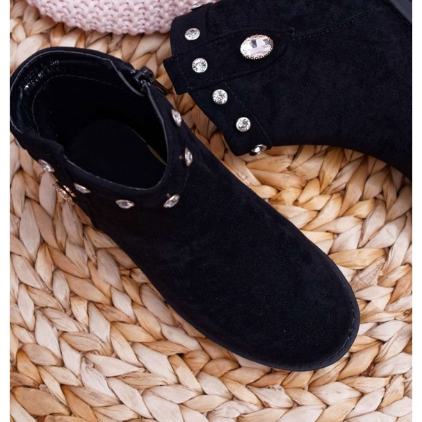 POPA Botas infantis pretas com cristais de salto baixo Venici preto 2